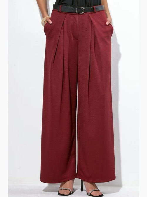 Pantalon large en crêpe à taille haute et ceinture busem - Kiabi Pantalon large en crêpe à taille haute et ceinture busem - Kiabi