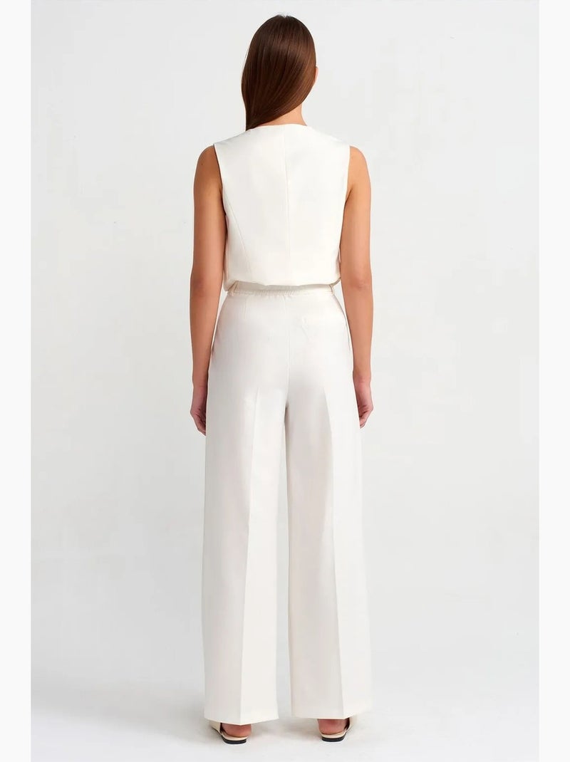 Pantalon large en crêpe à taille haute et ceinture dilvin Blanc cassé - Kiabi