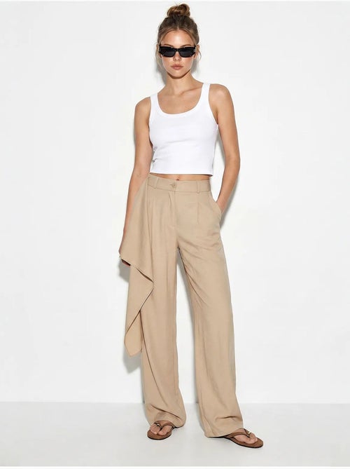 Pantalon large en crêpe à taille haute lucci - Kiabi Pantalon large en crêpe à taille haute lucci - Kiabi