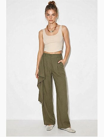 Pantalon large en crêpe à taille haute lucci