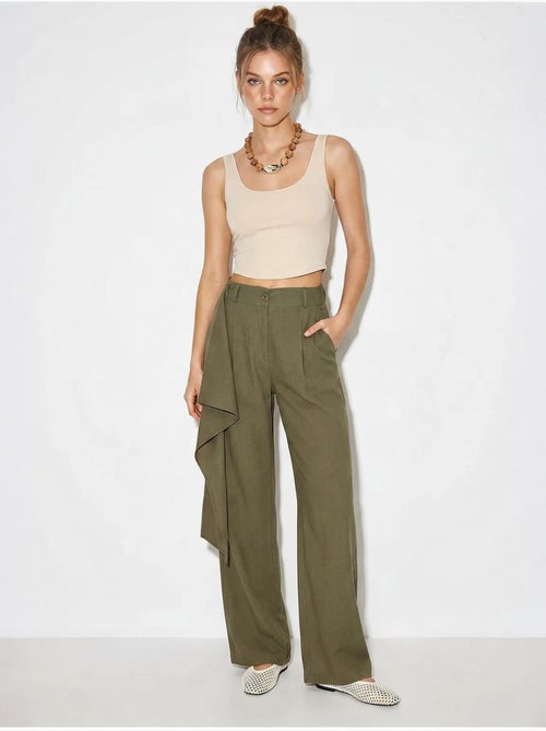 Pantalon large en crêpe à taille haute lucci - Kiabi Pantalon large en crêpe à taille haute lucci - Kiabi