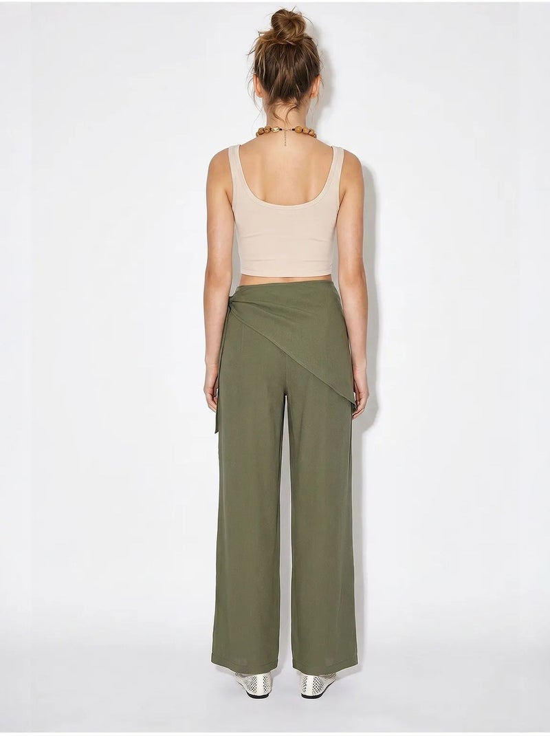 Pantalon large en crêpe à taille haute lucci Kaki - Kiabi