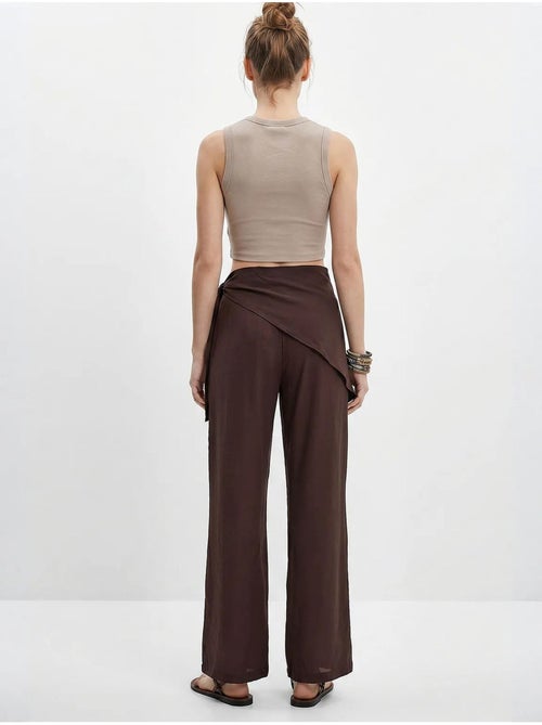 Pantalon large en crêpe à taille haute lucci - Kiabi Pantalon large en crêpe à taille haute lucci - Kiabi