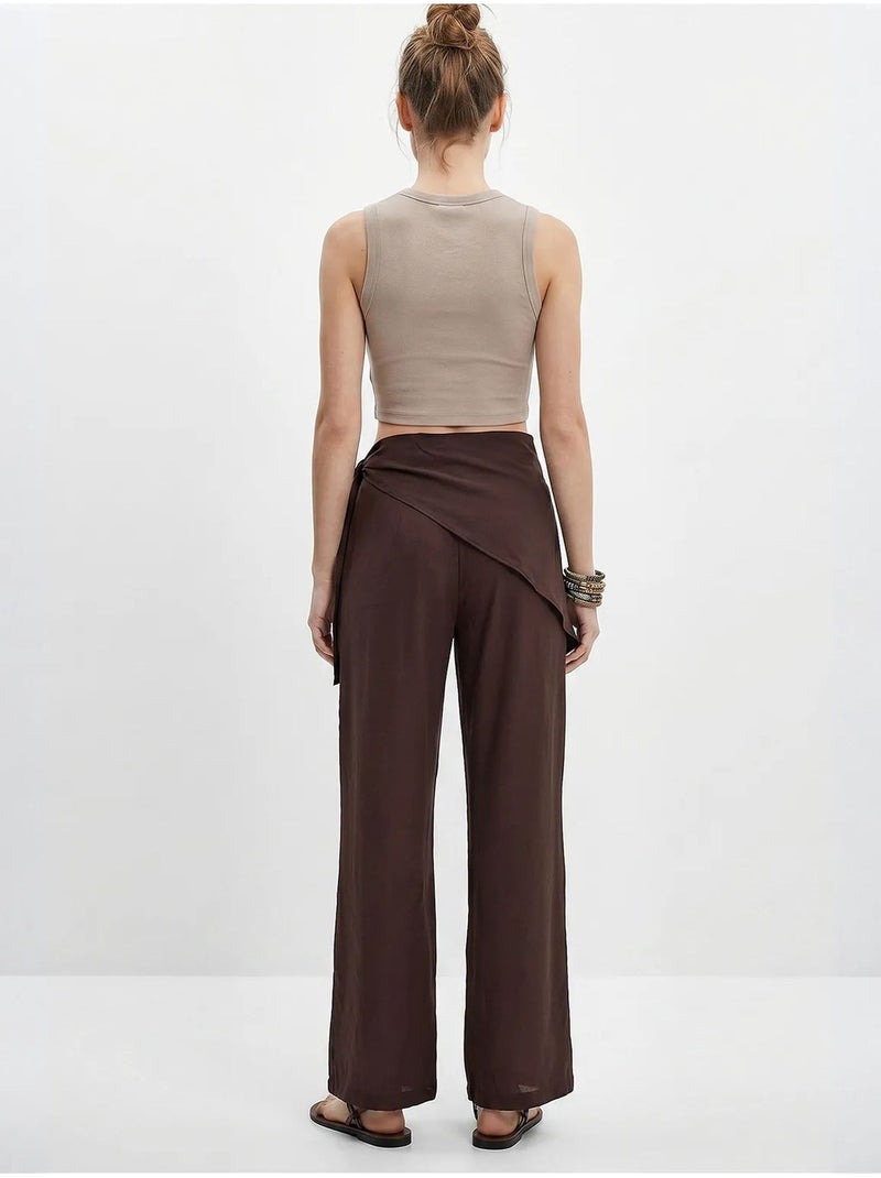 Pantalon large en crêpe à taille haute lucci Marron chocolat - Kiabi
