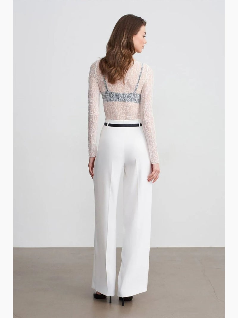 Pantalon large en crêpe avec ceinture dilvin Blanc cassé - Kiabi