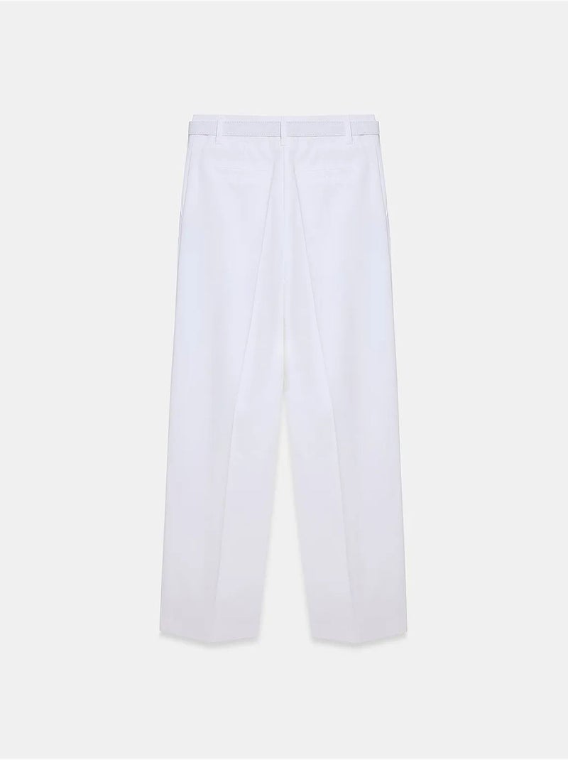 Pantalon large en crêpe avec ceinture dilvin Blanc - Kiabi