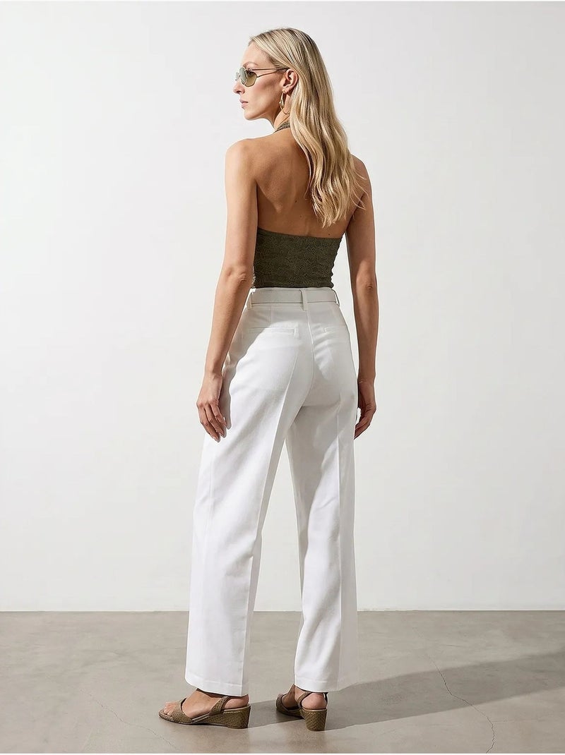 Pantalon large en crêpe avec ceinture dilvin Blanc - Kiabi