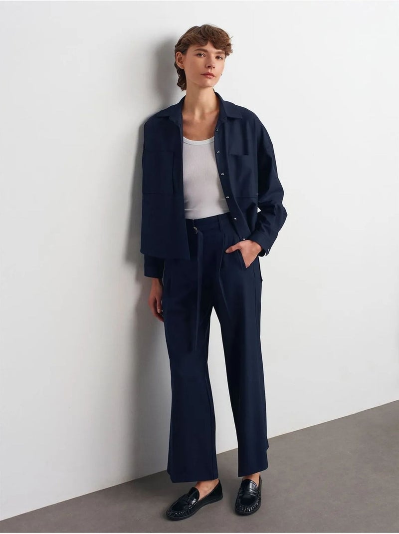 Pantalon large en crêpe avec ceinture dilvin Bleu marine - Kiabi