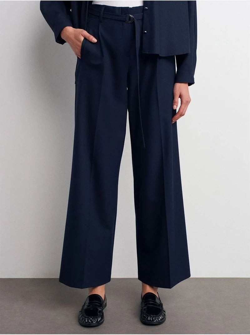 Pantalon large en crêpe avec ceinture dilvin Bleu marine - Kiabi