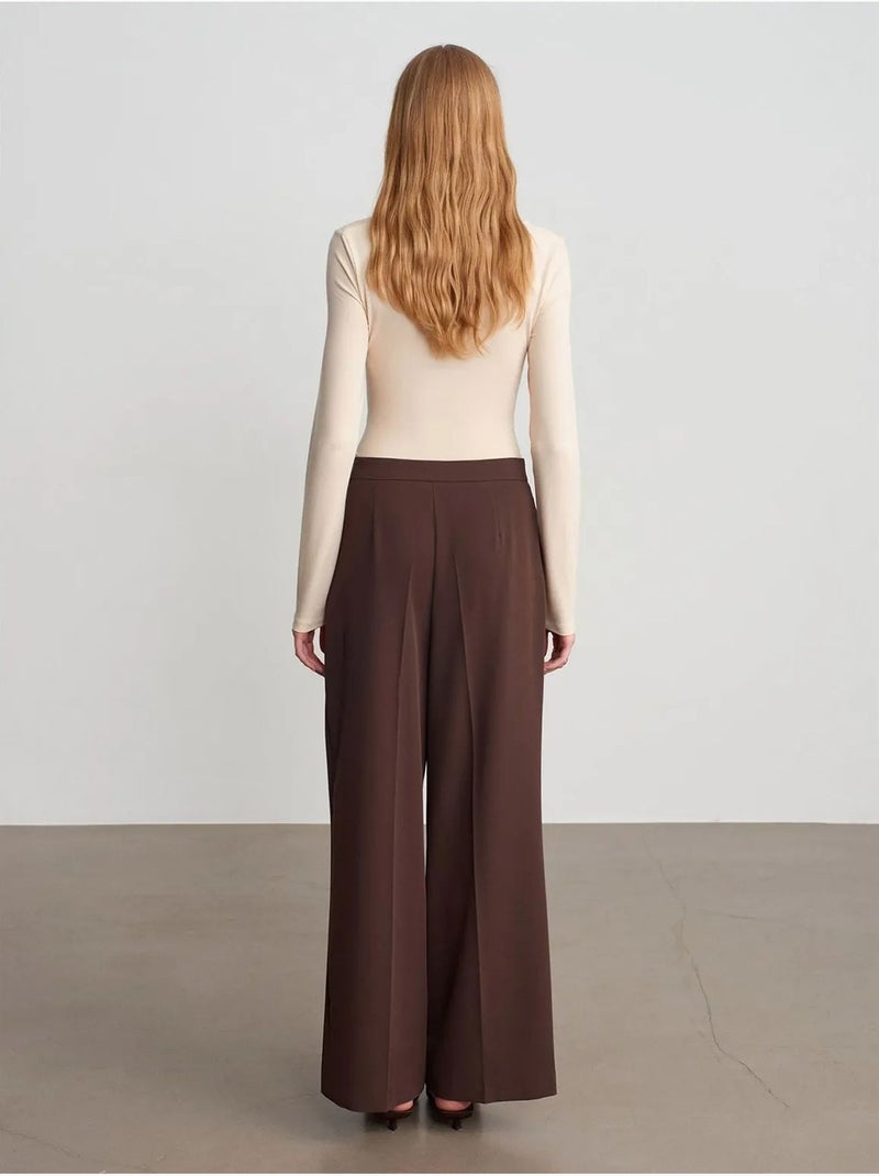 Pantalon large en crêpe avec ceinture dilvin Marron chocolat - Kiabi