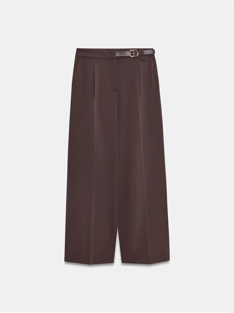 Pantalon large en crêpe avec ceinture dilvin Marron chocolat - Kiabi