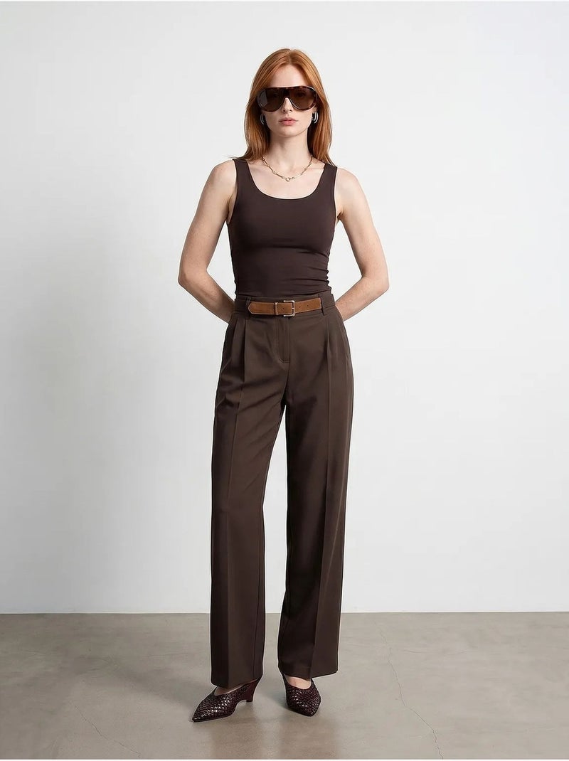 Pantalon large en crêpe avec ceinture dilvin Marron - Kiabi