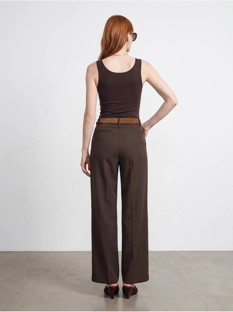 Pantalon large en crêpe avec ceinture dilvin Marron - Kiabi