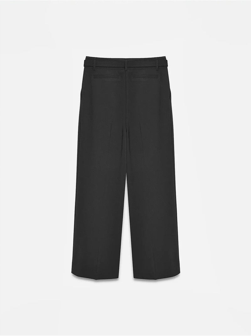 Pantalon large en crêpe avec ceinture dilvin Noir - Kiabi