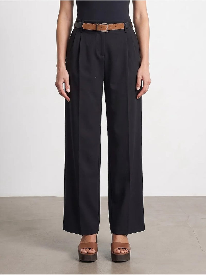 Pantalon large en crêpe avec ceinture dilvin Noir - Kiabi