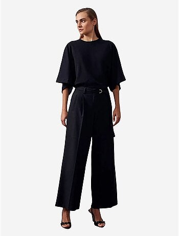 DILVIN Pantalon Large En Crêpe Avec Ceinture