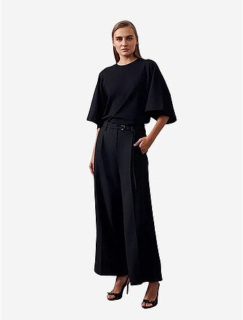 DILVIN Pantalon Large En Crêpe Avec Ceinture
