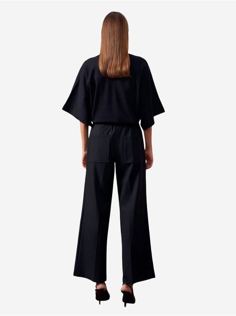 Pantalon large en crêpe avec ceinture dilvin Noir - Kiabi