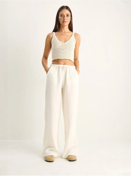 Pantalon large en crêpe de coton lucci - Kiabi Pantalon large en crêpe de coton lucci - Kiabi