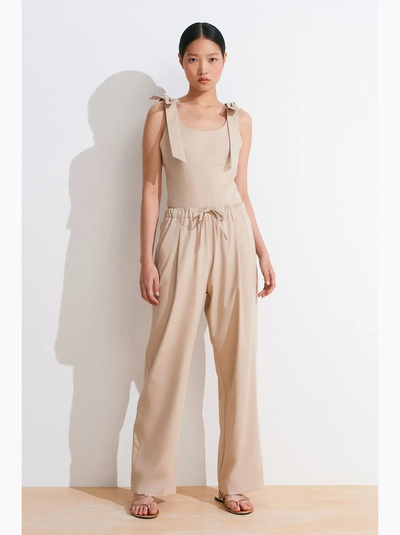 Pantalon large en crêpe dilvin Beige argile - Kiabi