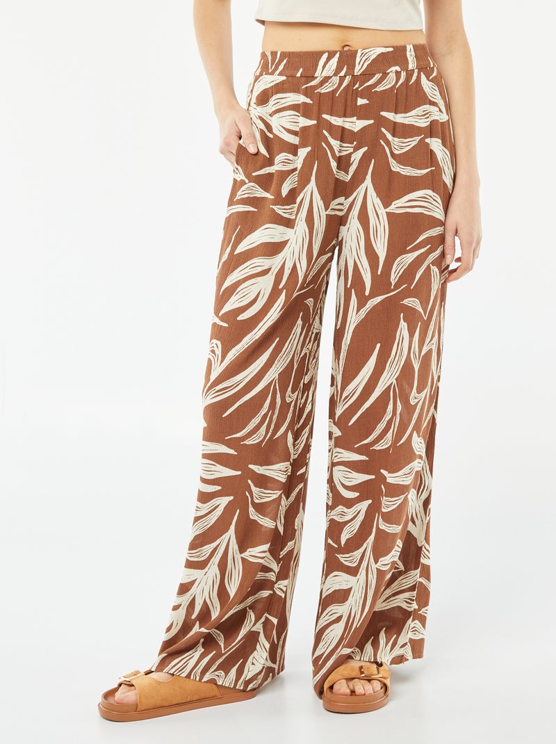 Pantalon large en crêpe MARRON - Kiabi