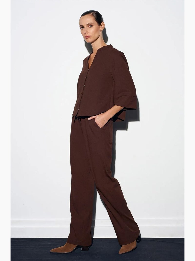 Pantalon large en crêpe pour femme dilvin Marron chocolat - Kiabi