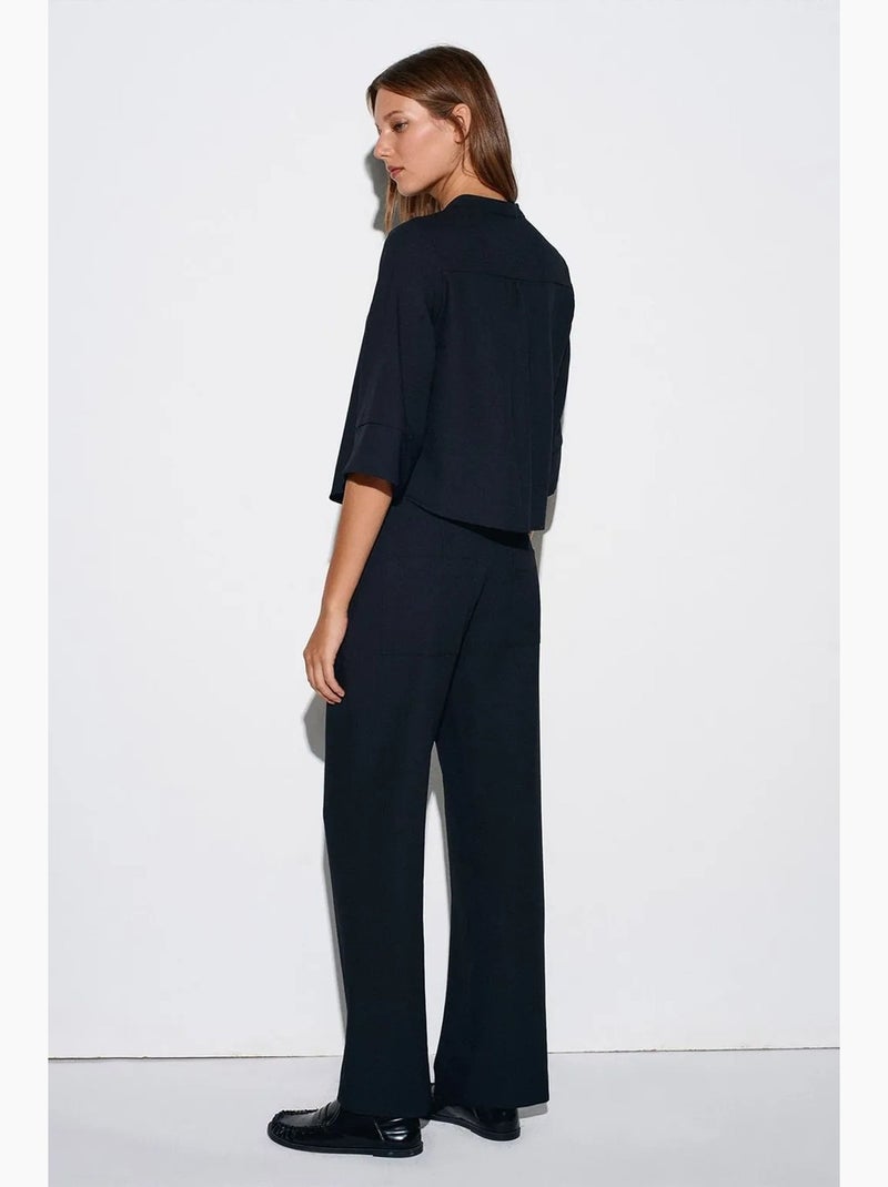 Pantalon large en crêpe pour femme dilvin Noir - Kiabi