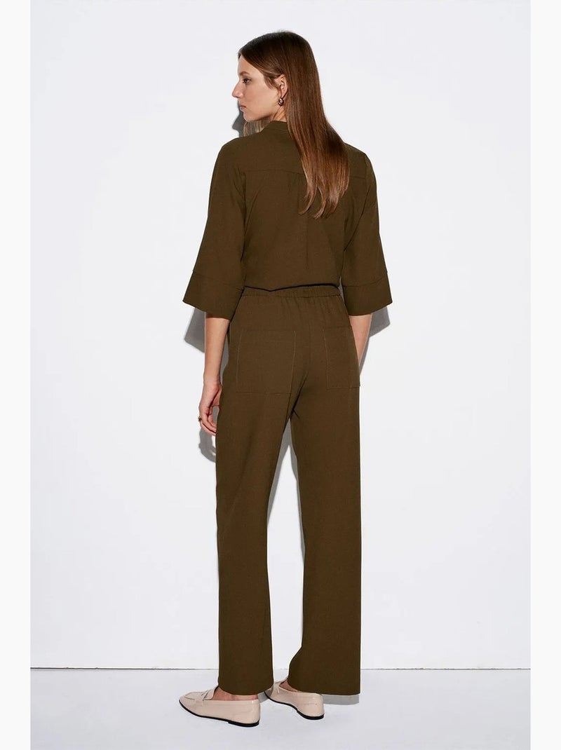Pantalon large en crêpe pour femme dilvin Vert kaki - Kiabi