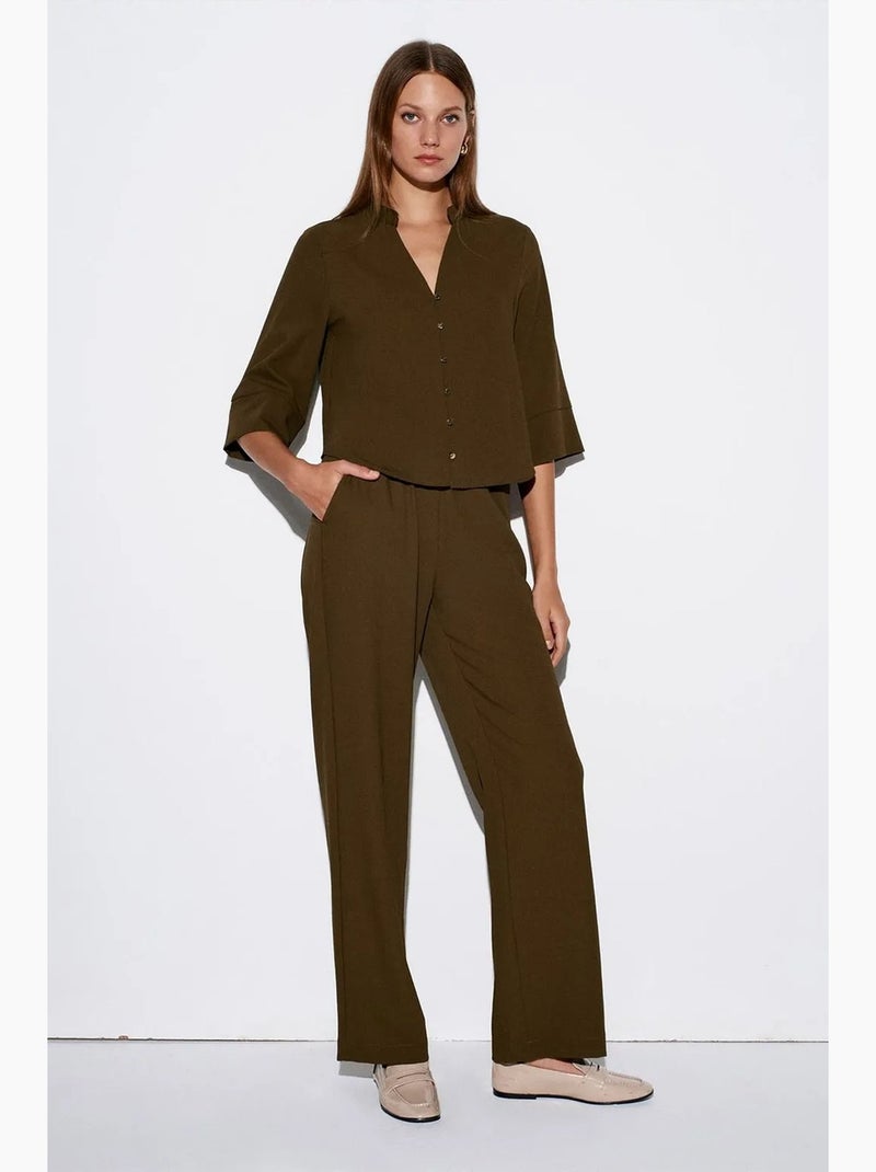 Pantalon large en crêpe pour femme dilvin Vert kaki - Kiabi