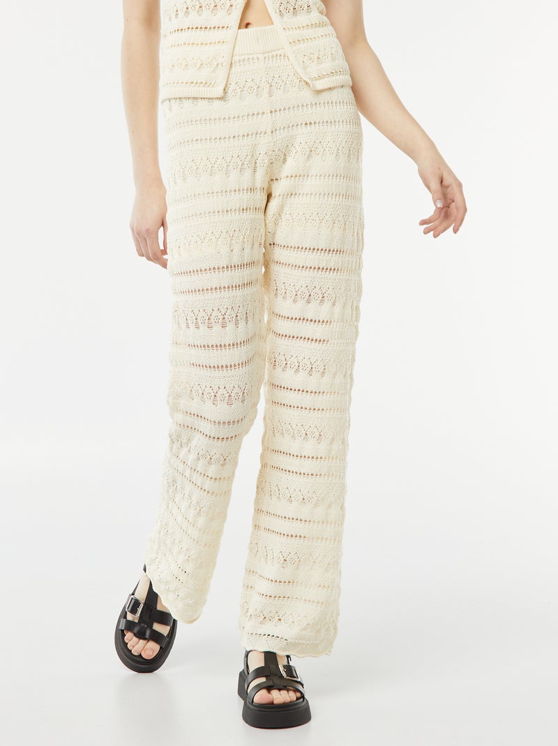 Pantalon large en crochet beige - Kiabi