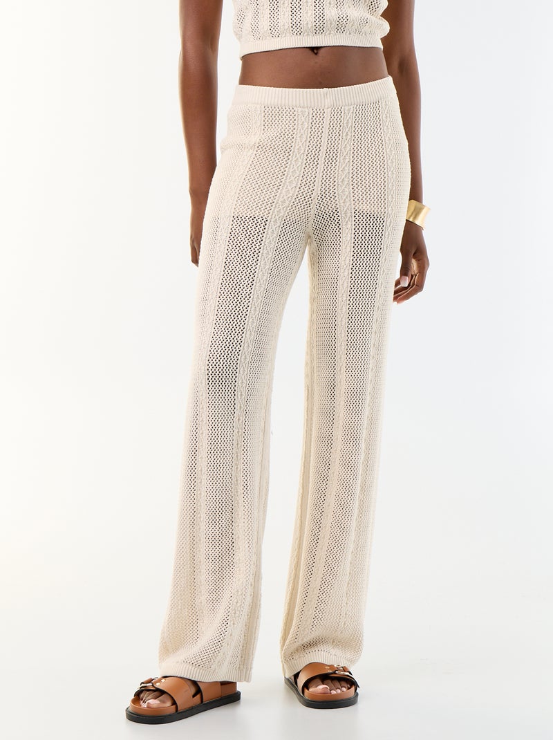 Pantalon large en crochet Beige - Kiabi