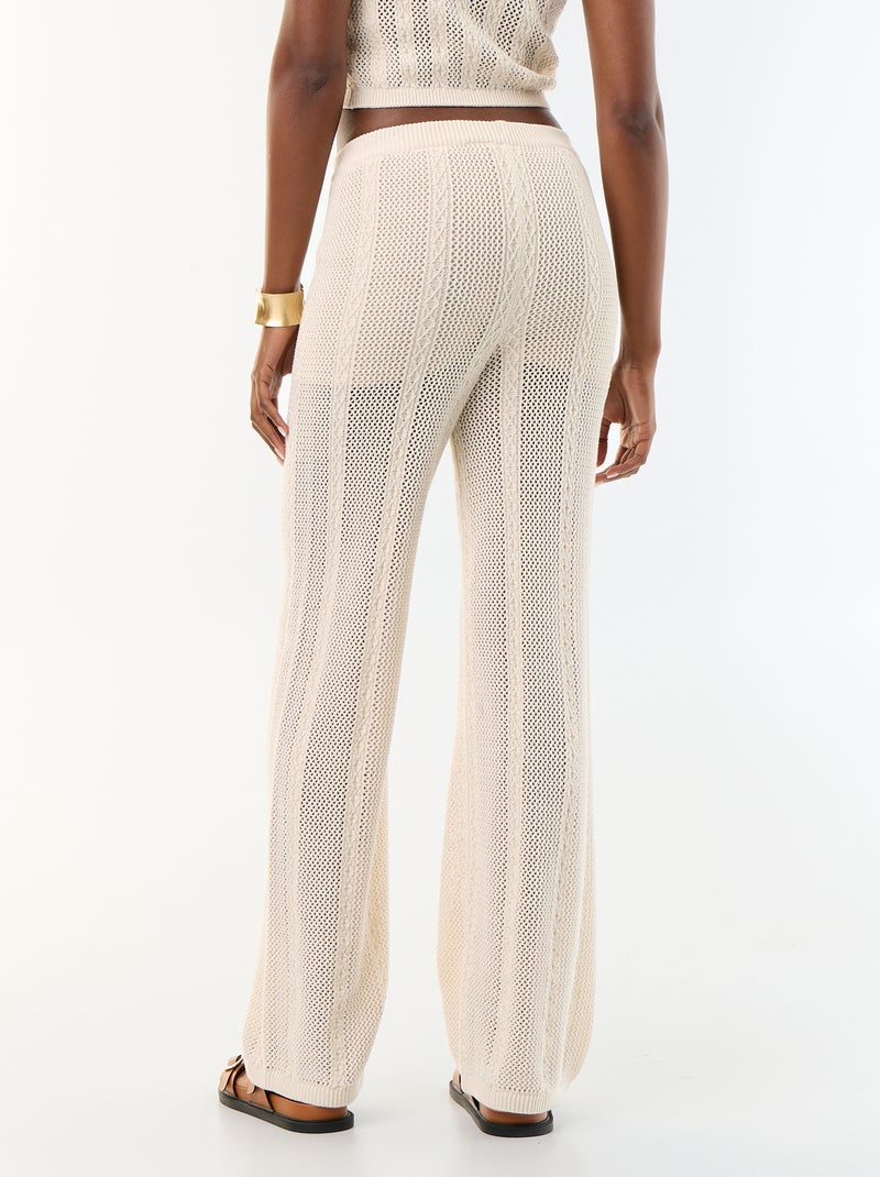 Pantalon large en crochet Beige - Kiabi