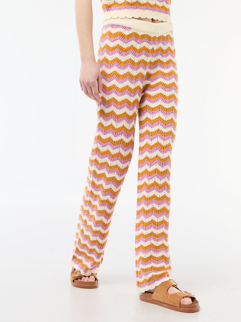 Pantalon large en crochet tricolore Violet - Kiabi
