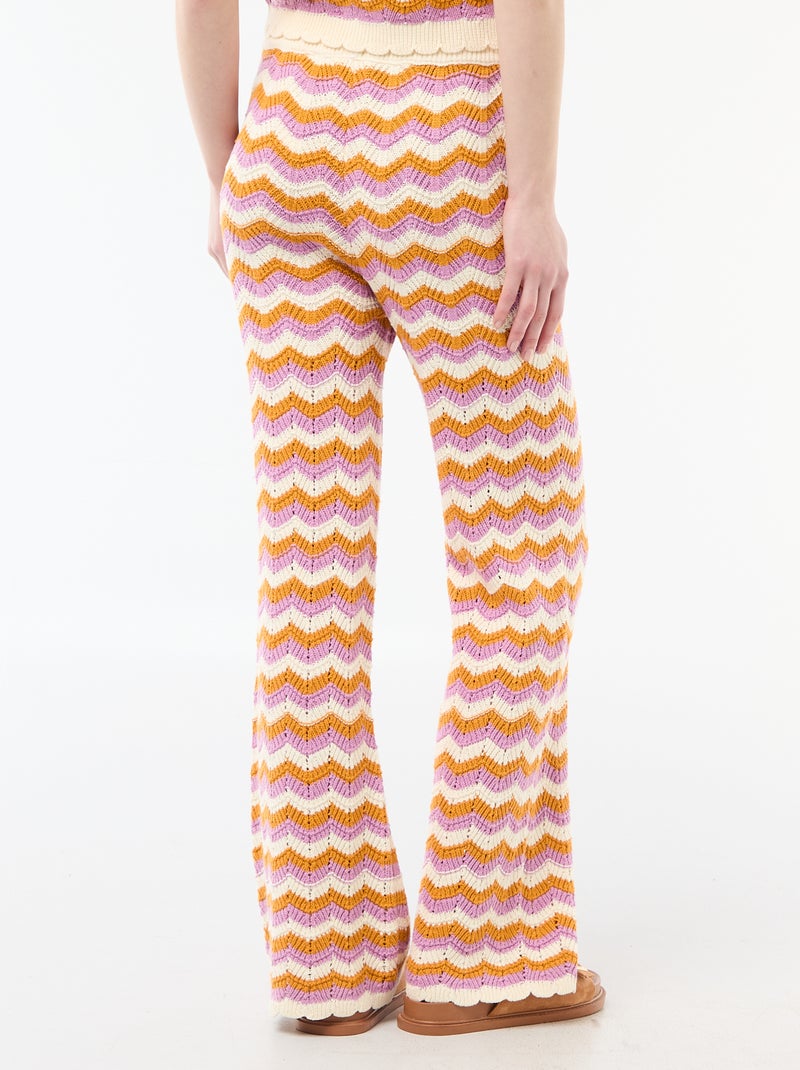 Pantalon large en crochet tricolore Violet - Kiabi