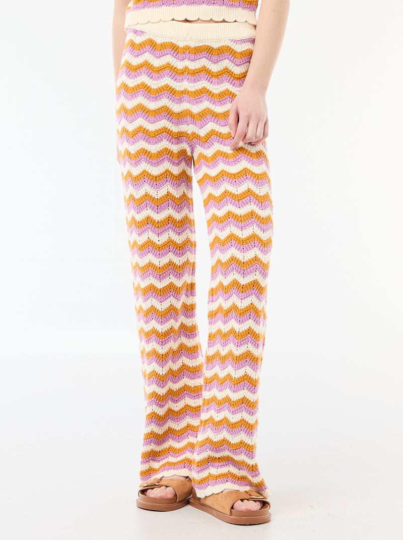Pantalon large en crochet tricolore Violet - Kiabi