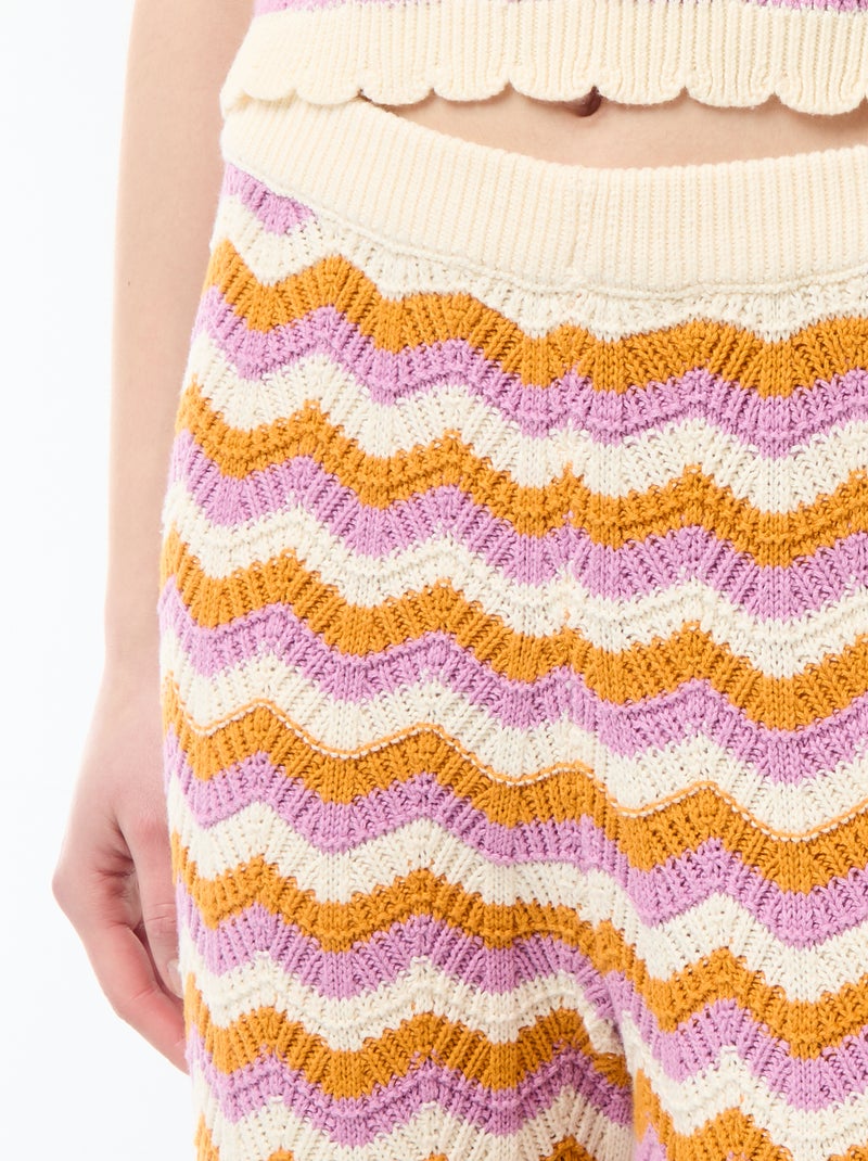 Pantalon large en crochet tricolore Violet - Kiabi