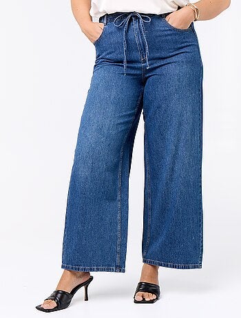 Pantalon large en denim avec ceinture à nouer