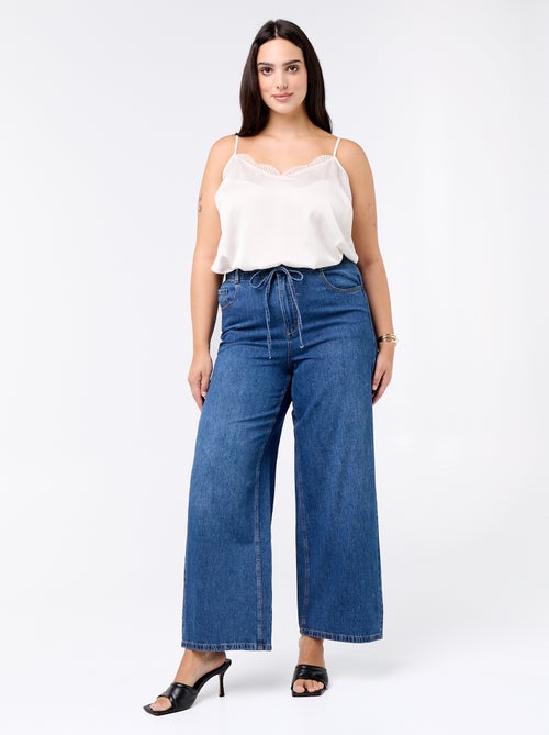 Pantalon large en denim avec ceinture à nouer - Kiabi