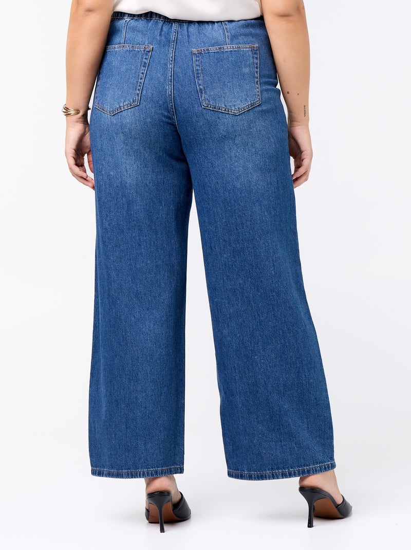 Pantalon large en denim avec ceinture à nouer Bleu - Kiabi