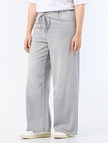 Pantalon large en denim avec ceinture à nouer