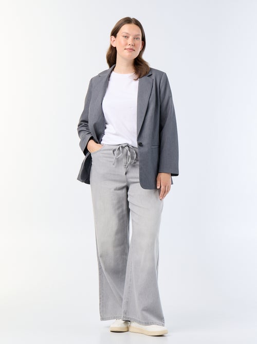 Pantalon large en denim avec ceinture à nouer - Kiabi