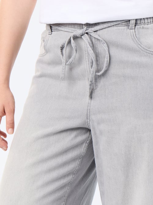 Pantalon large en denim avec ceinture à nouer - Kiabi