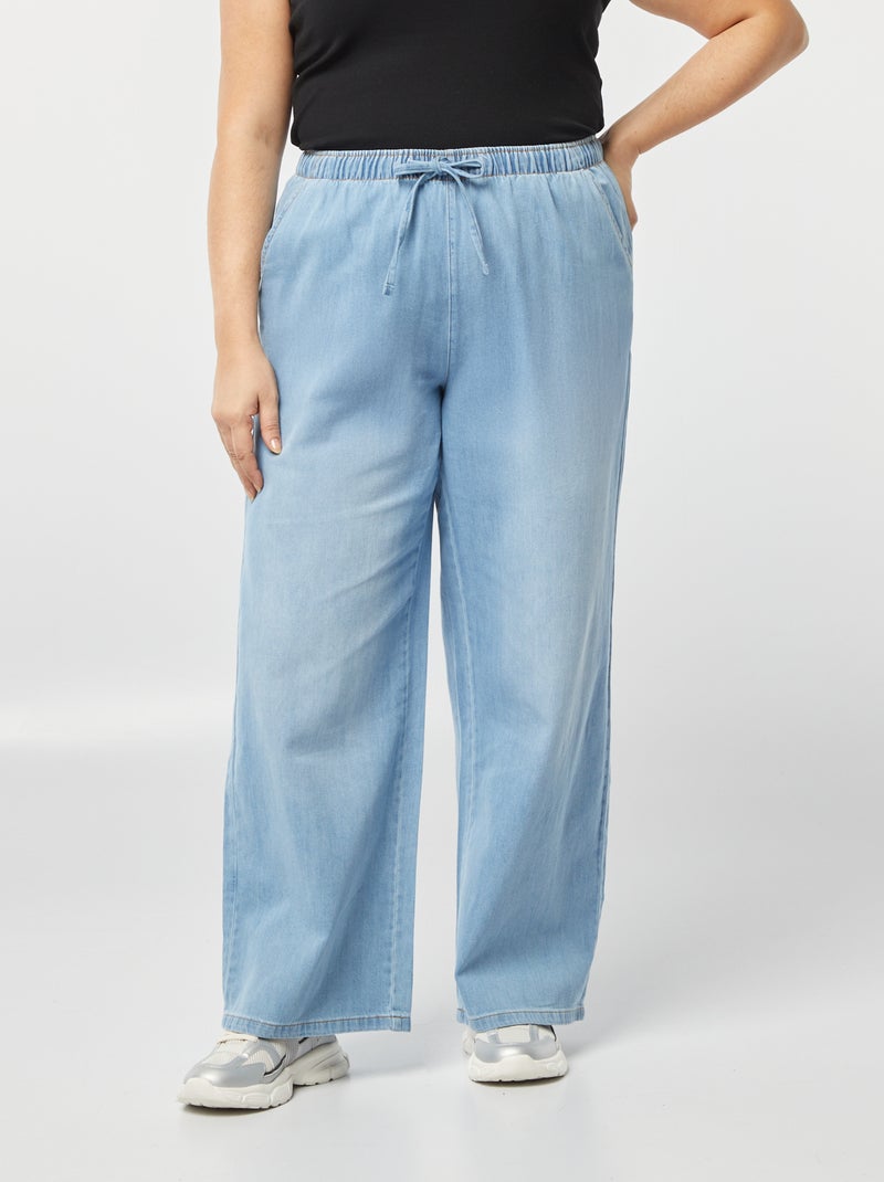 Pantalon large en denim avec taille smockée Denim - Kiabi