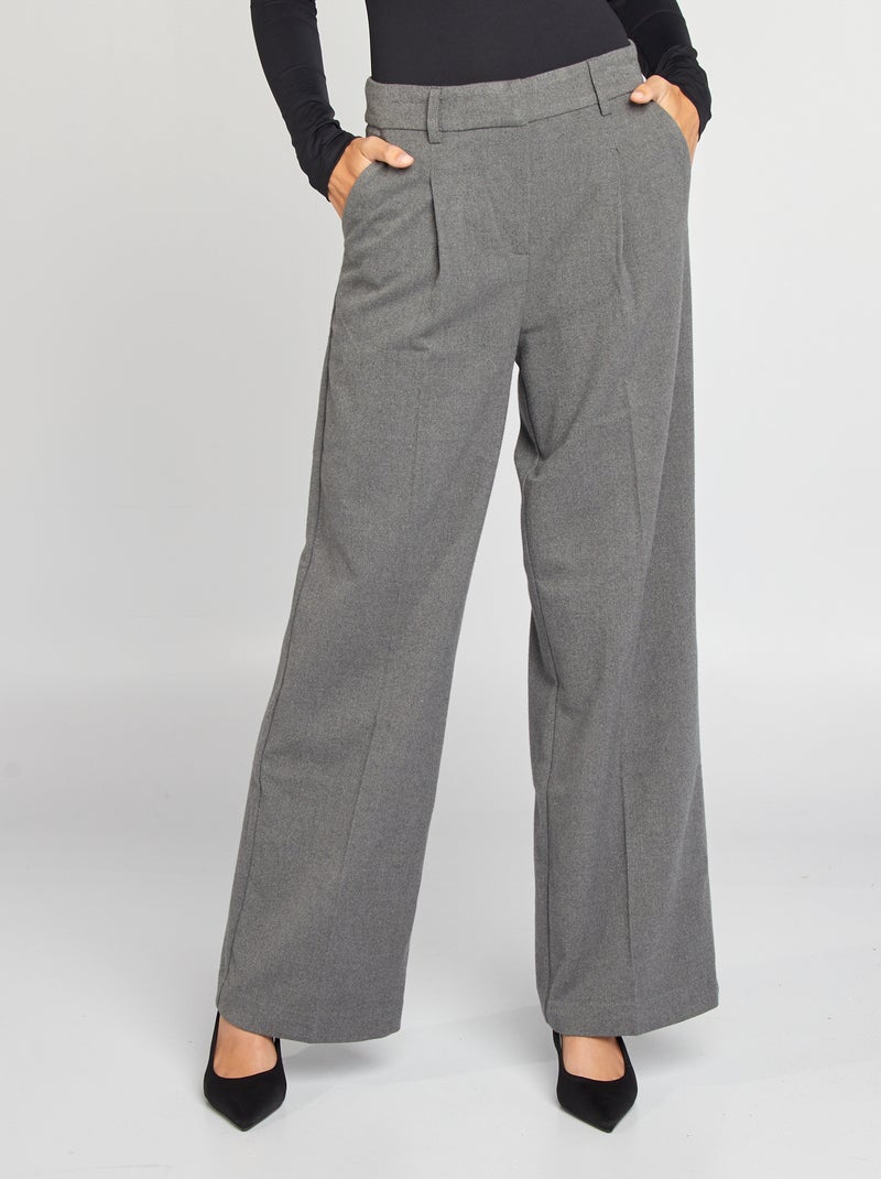 Pantalon large en flanelle Gris - Kiabi