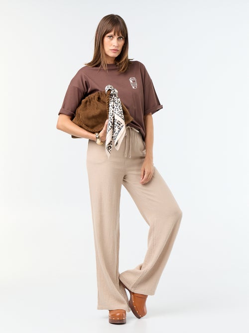 Pantalon large en gaze de coton - Kiabi