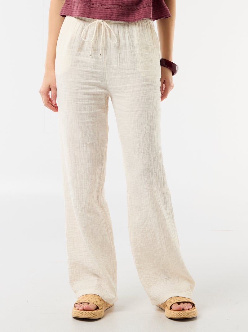 Pantalon large en gaze de coton biologique pour femme Blanc - Kiabi