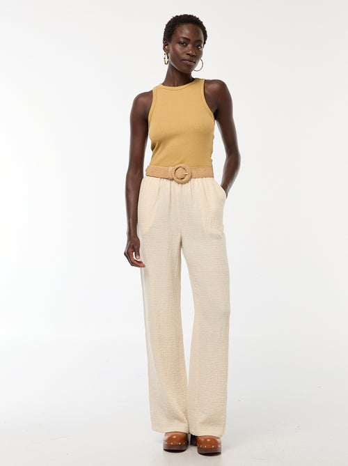 Pantalon large en gaze de coton - Kiabi