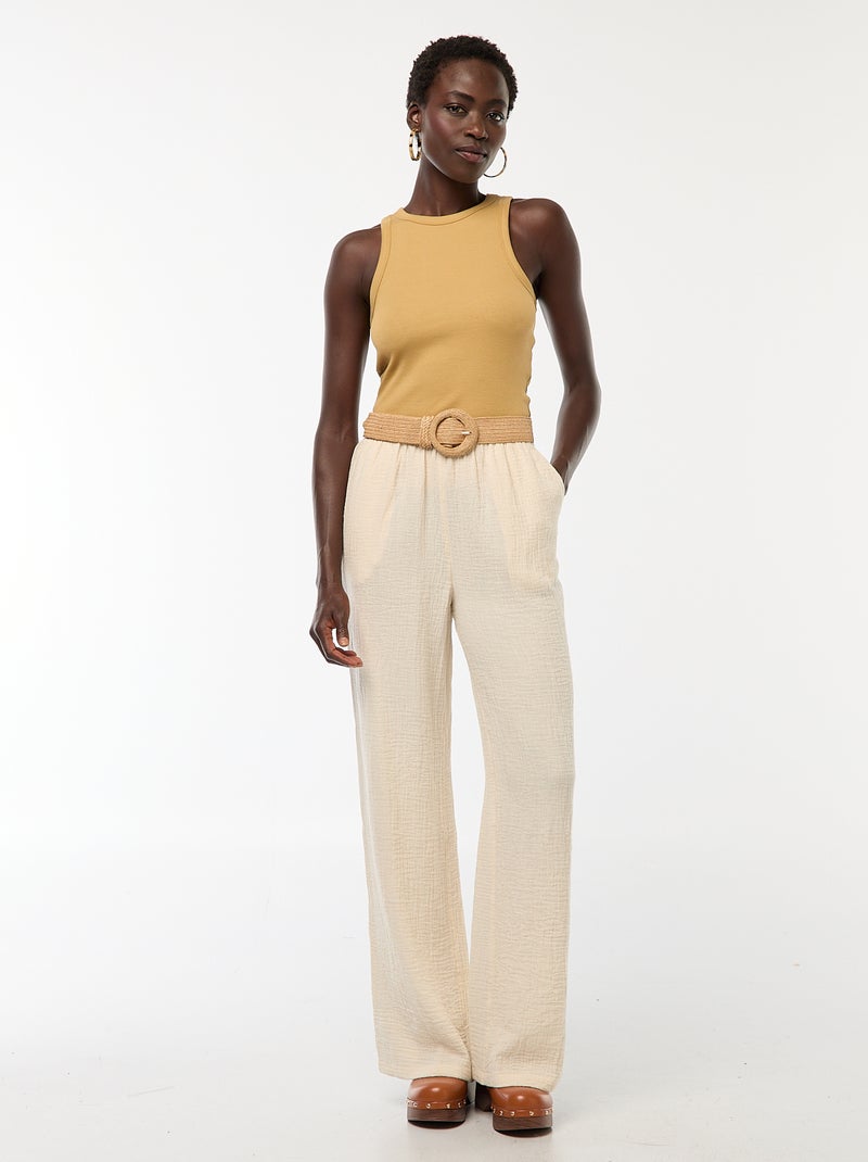 Pantalon large en gaze de coton Blanc - Kiabi