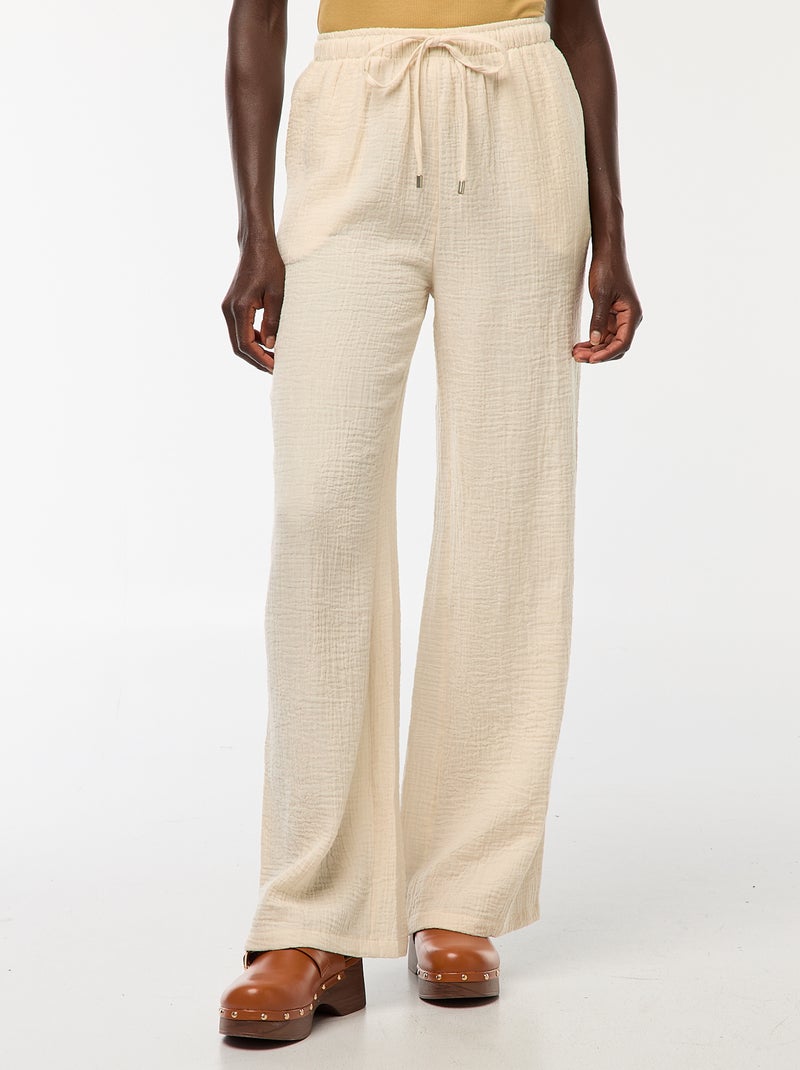 Pantalon large en gaze de coton Blanc - Kiabi