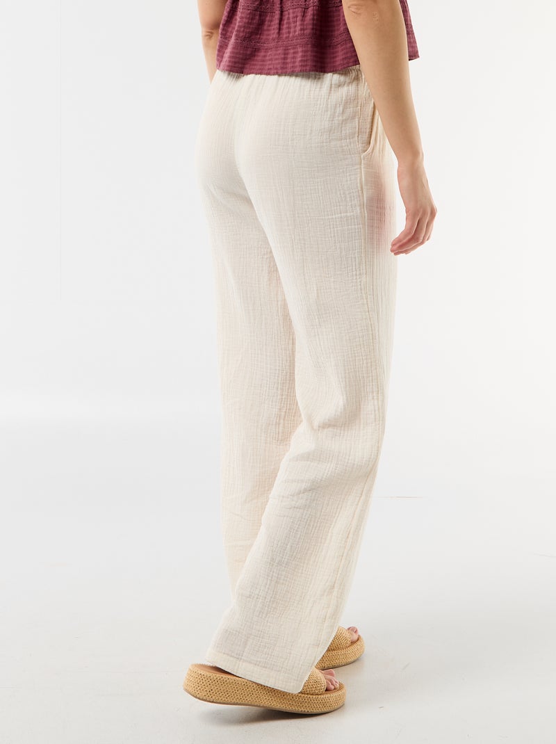 Pantalon large en gaze de coton Blanc - Kiabi